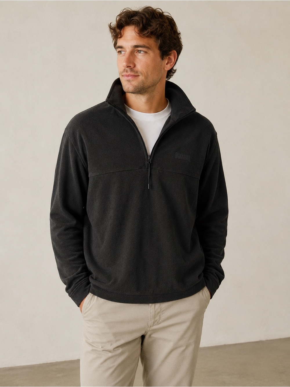 NWT Rains Addis Fleece Half Zip Pullover Black Unisex, Size Small